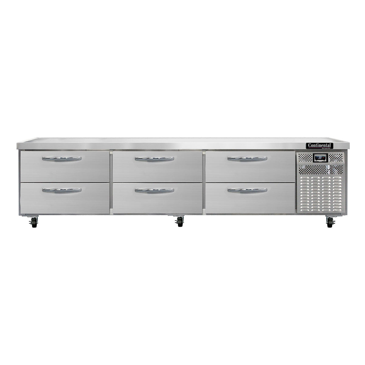 Continental Refrigerator D108GN 108-Inch Refrigerated Chef Base — 6 Drawers, Stainless Steel Exterior