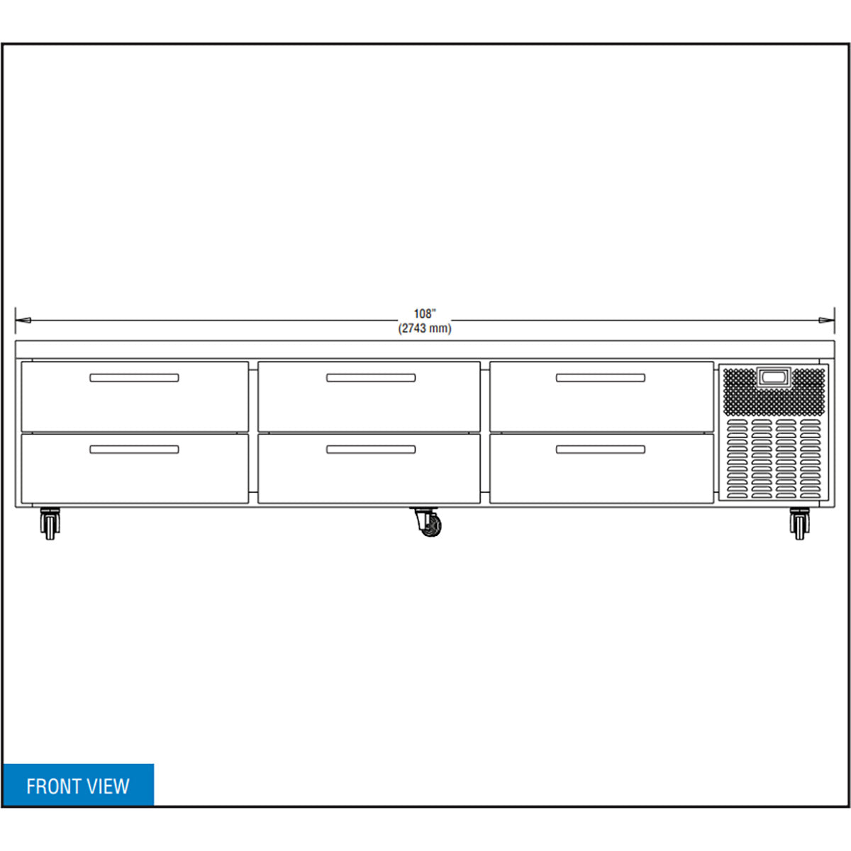 Continental Refrigerator D108GN 108-Inch Refrigerated Chef Base — 6 Drawers, Stainless Steel Exterior