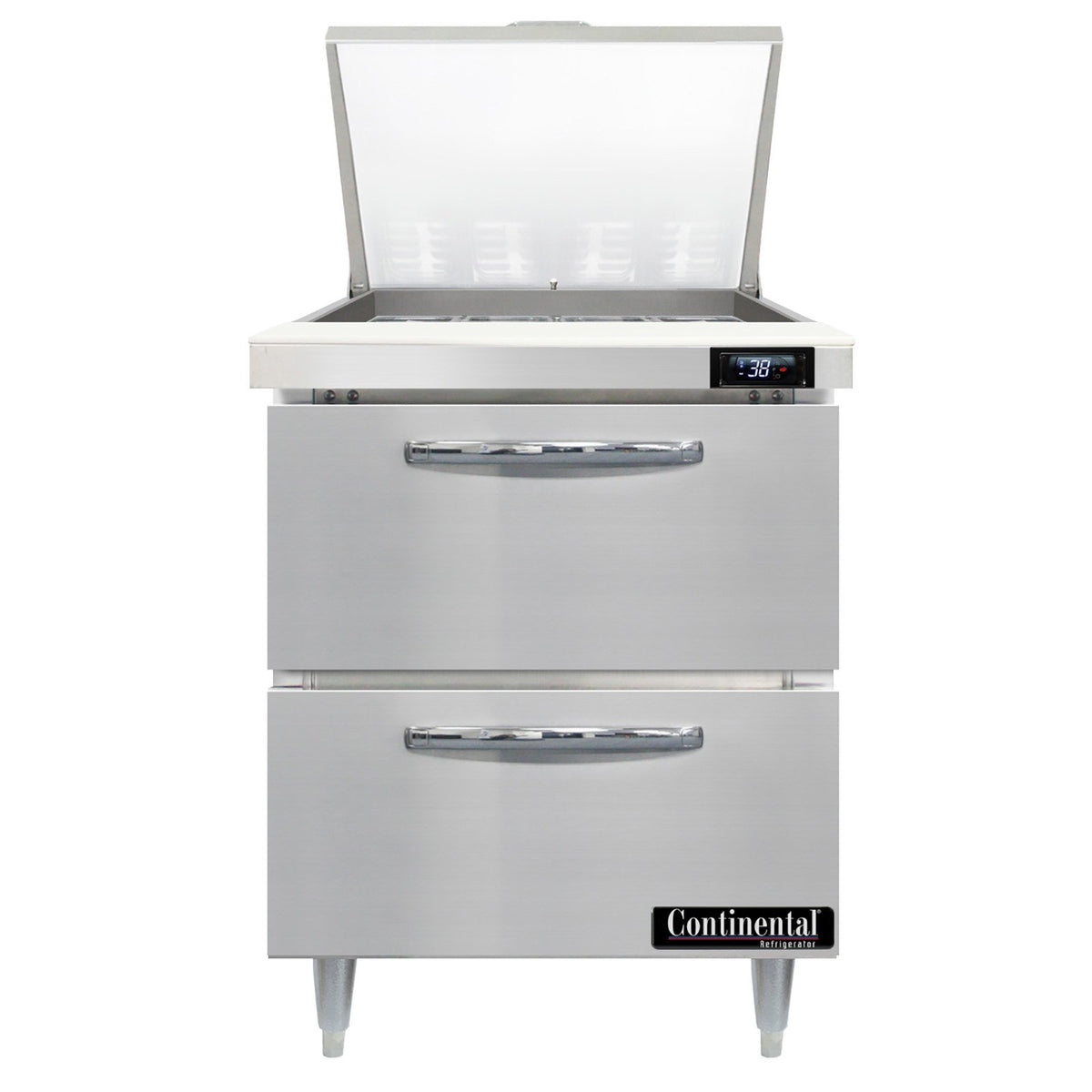 Continental Refrigerator D27N12M-D 27.5-Inch Mega Top Sandwich & Salad Prep Table — 2 Drawers, 12 Pans, Stainless Steel Front
