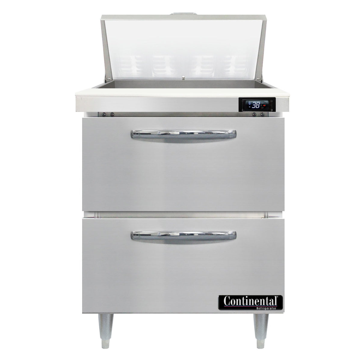Continental Refrigerator D27N8-D 27.5-Inch Sandwich & Salad Prep Table — 2 Drawers, 8 Pans, Stainless Steel Front