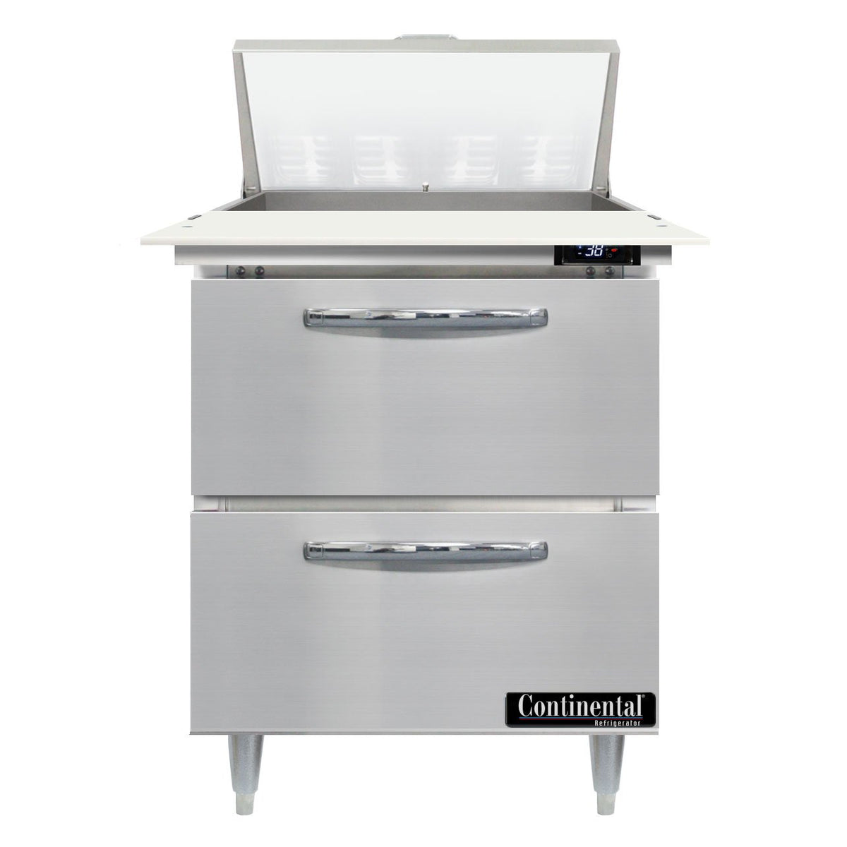 Continental Refrigerator D27N8C-D 27.5-Inch Sandwich & Salad Prep Table — 2 Drawers, 8 Pans, Stainless Steel Front