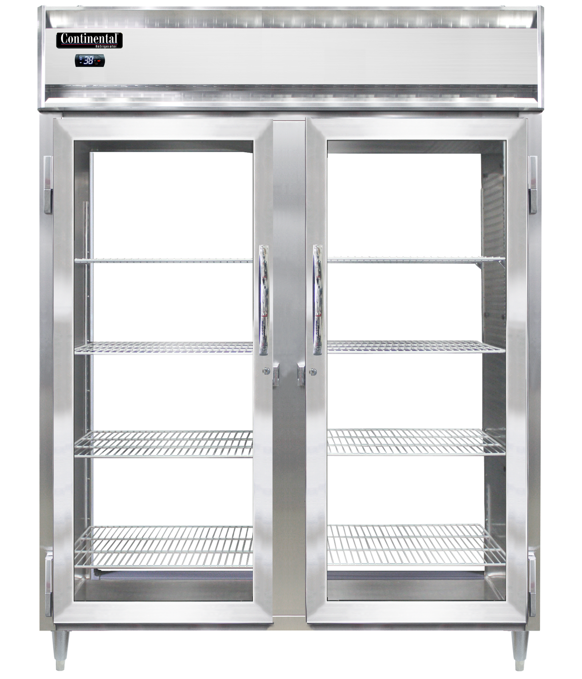 Continental Refrigerator D2RENSAPT-GD-GD 57-Inch Pass-Thru Glass Door Refrigerator — 4 Doors, Stainless Steel Exterior