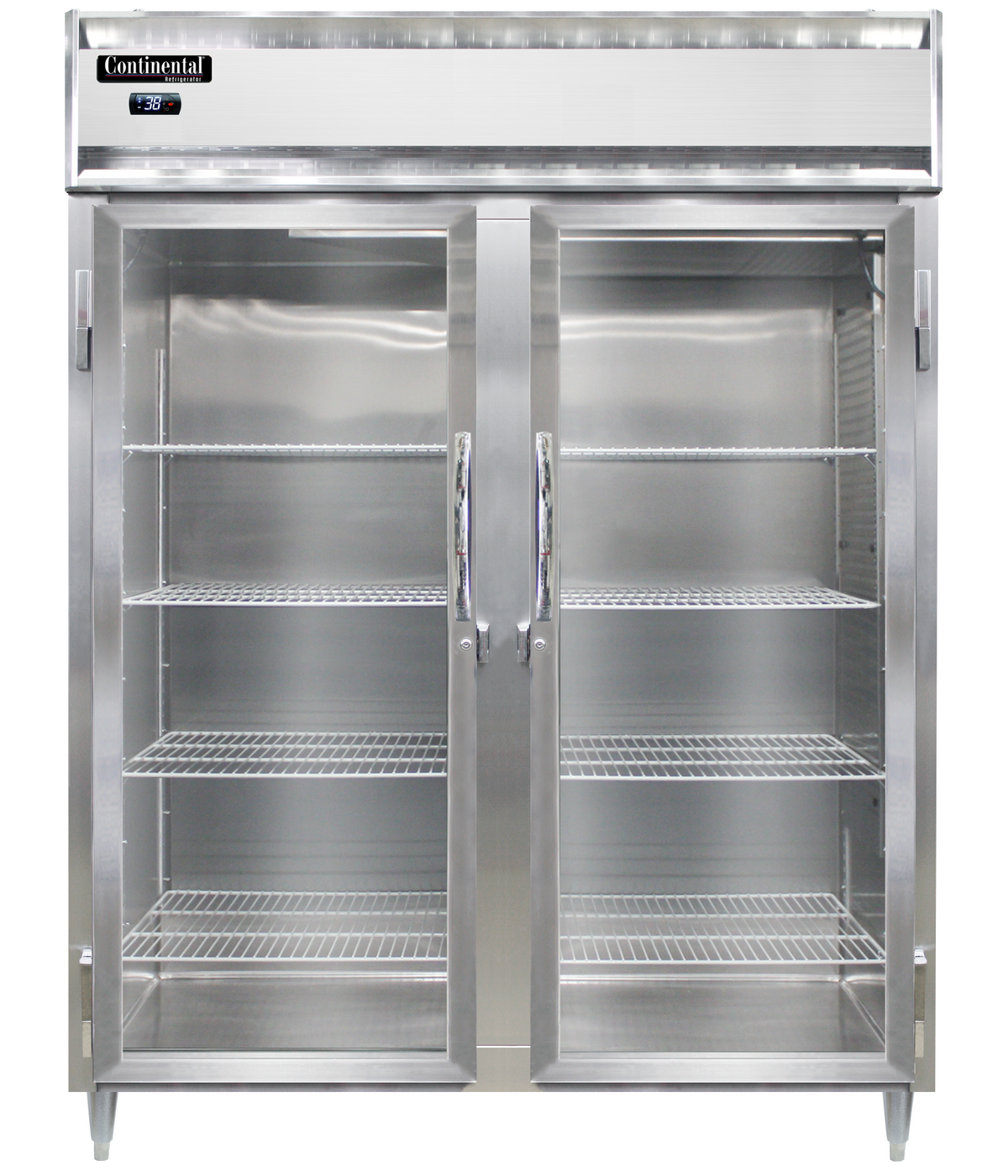 Continental Refrigerator D2RENSAPT-GD-SD 57-Inch Pass-Thru Glass Door Refrigerator — 4 Doors, Stainless Steel Exterior