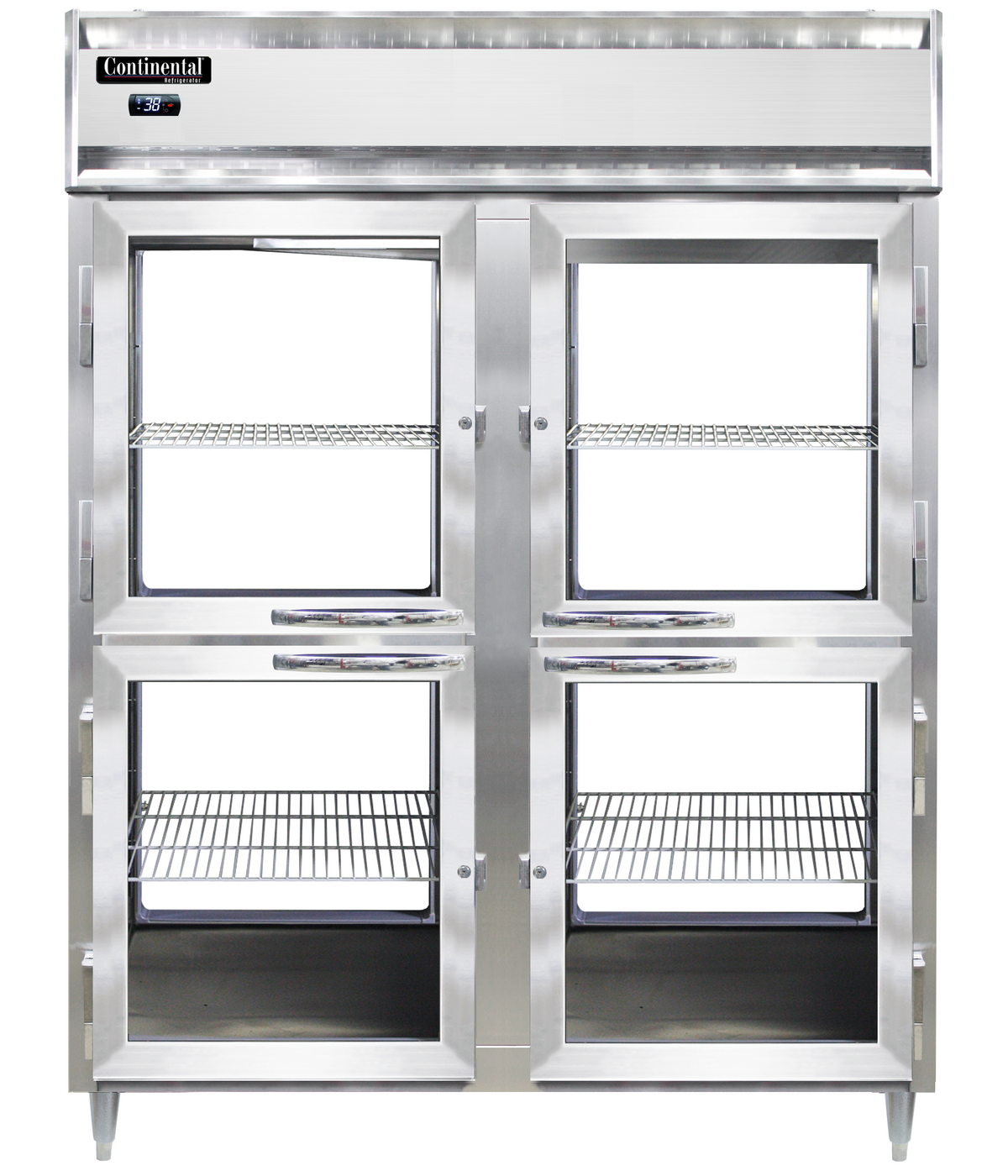 Continental Refrigerator D2RENSAPTHD-GD-GD 57-Inch Pass-Thru Glass Door Refrigerator — 8 Doors, Stainless Steel Exterior
