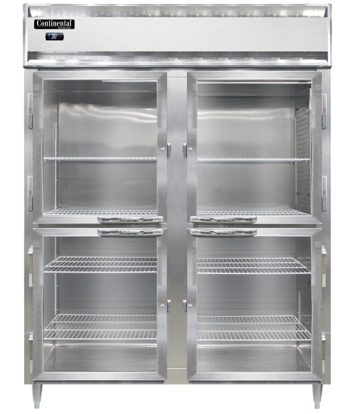 Continental Refrigerator D2RENSAPTHD-GD-SD 57-Inch Pass-Thru Glass Door Refrigerator — 8 Doors, Stainless Steel Exterior