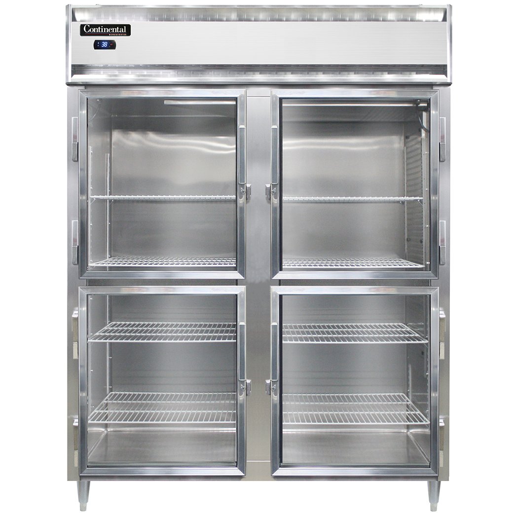Continental Refrigerator D2RESNSSGDHD 57-Inch Reach-In Glass Door Refrigerator — 4 Doors, Stainless Steel Exterior