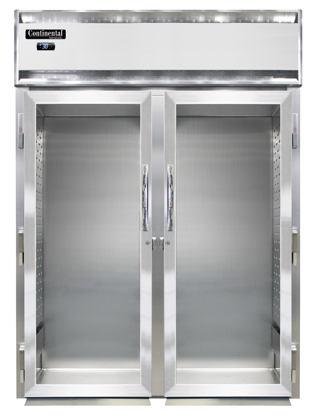 Continental Refrigerator D2RINRT-GD-SD 68.5-Inch Roll-Thru Glass Door Refrigerator — 4 Doors, Stainless Steel Front