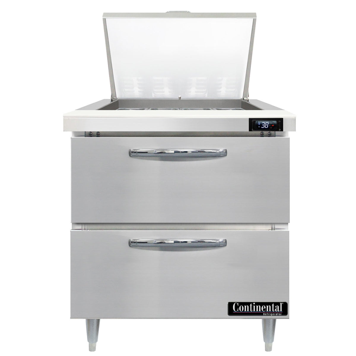 Continental Refrigerator D32N12M-D 32-Inch Mega Top Sandwich & Salad Prep Table — 2 Drawers, 12 Pans, Stainless Steel Front