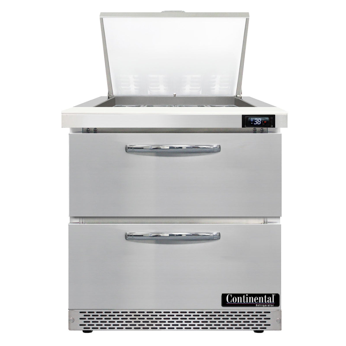 Continental Refrigerator D32N12M-FB-D 32-Inch Mega Top Sandwich & Salad Prep Table — 2 Drawers, 12 Pans, Stainless Steel Front