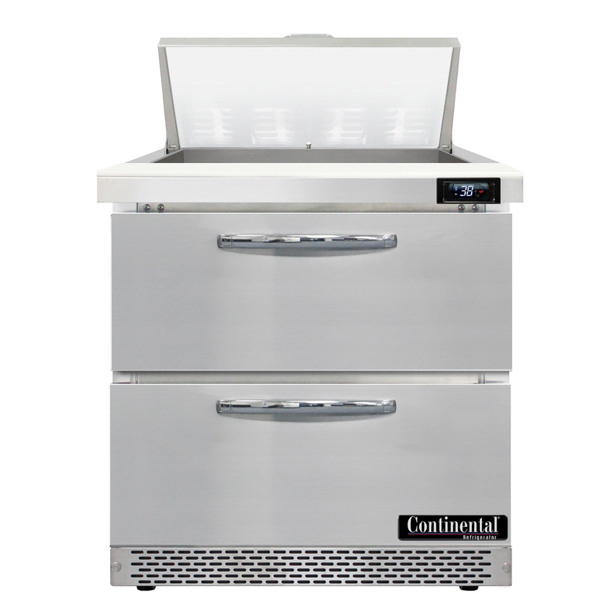 Continental Refrigerator D32N8-FB-D 32-Inch Sandwich & Salad Prep Table — 2 Drawers, 8 Pans, Stainless Steel Front
