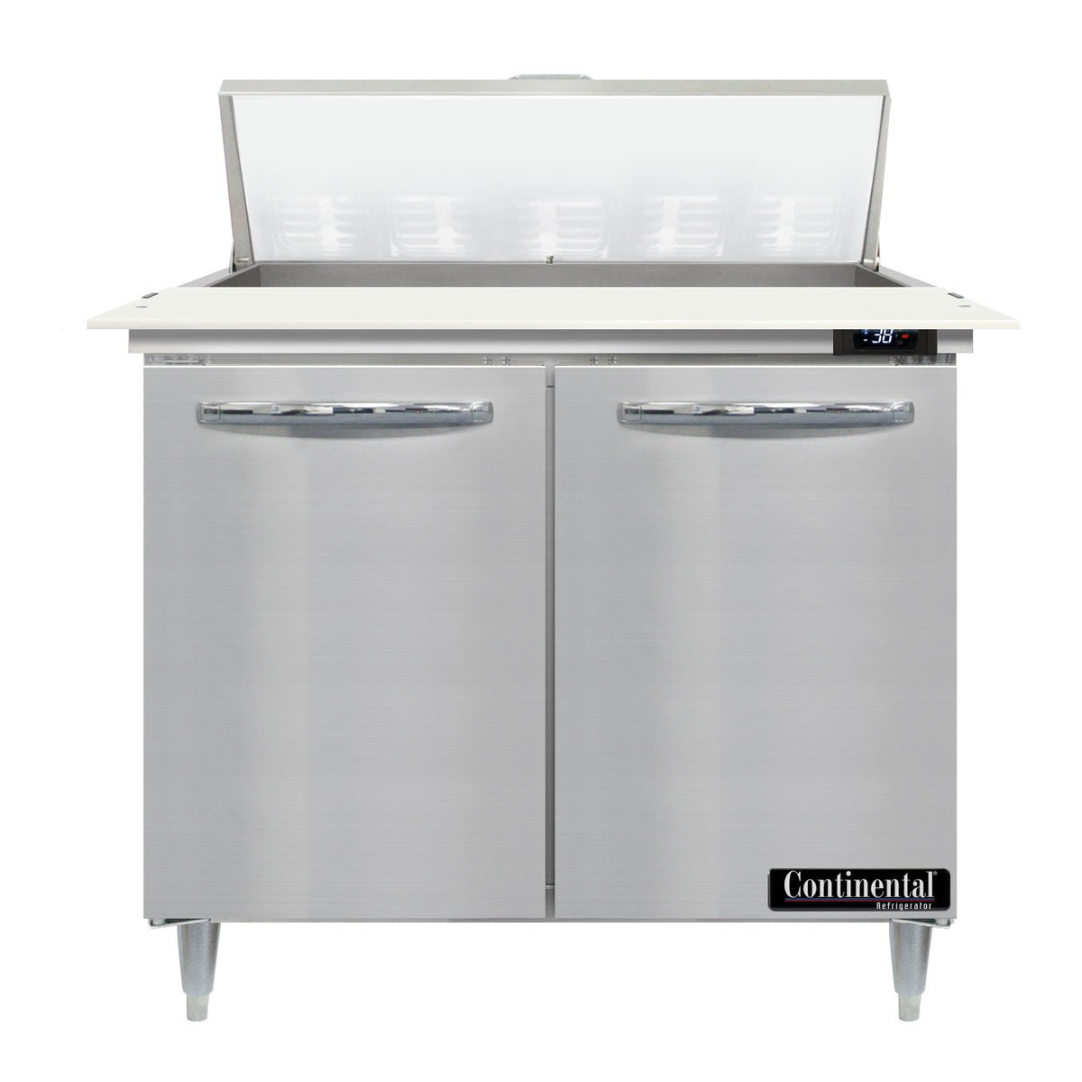 Continental Refrigerator D36N10C 36-Inch Sandwich & Salad Prep Table — 2 Doors, 10 Pans, Stainless Steel Front