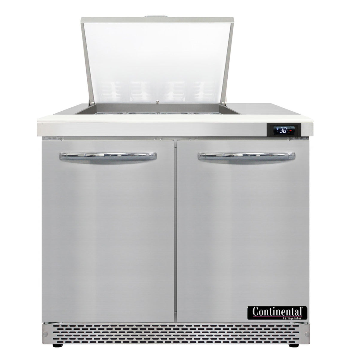 Continental Refrigerator D36N12M-FB 36-Inch Mega Top Sandwich & Salad Prep Table — 2 Doors, 12 Pans, Stainless Steel Front