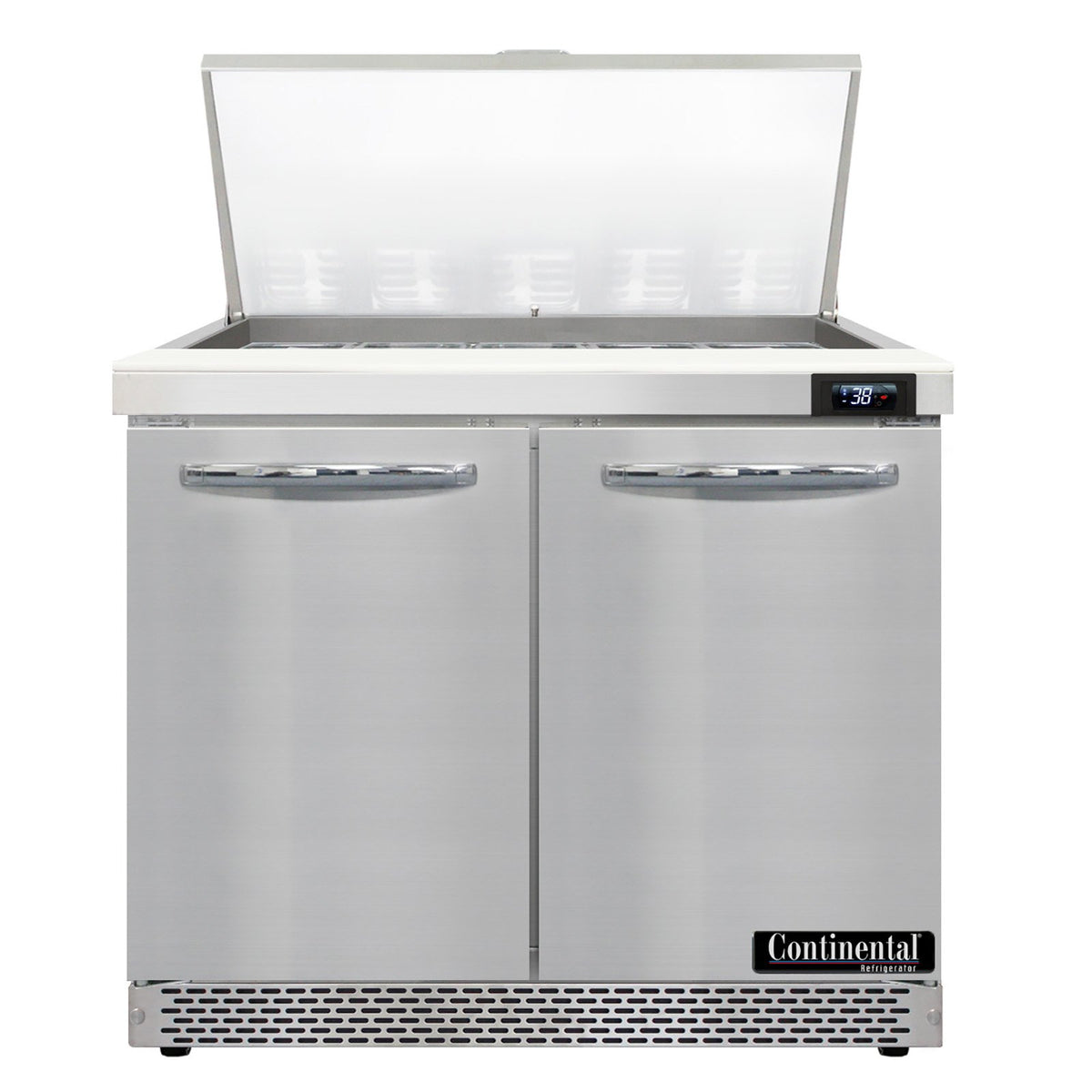 Continental Refrigerator D36N15M-FB 36-Inch Mega Top Sandwich & Salad Prep Table — 2 Doors, 15 Pans, Stainless Steel Front
