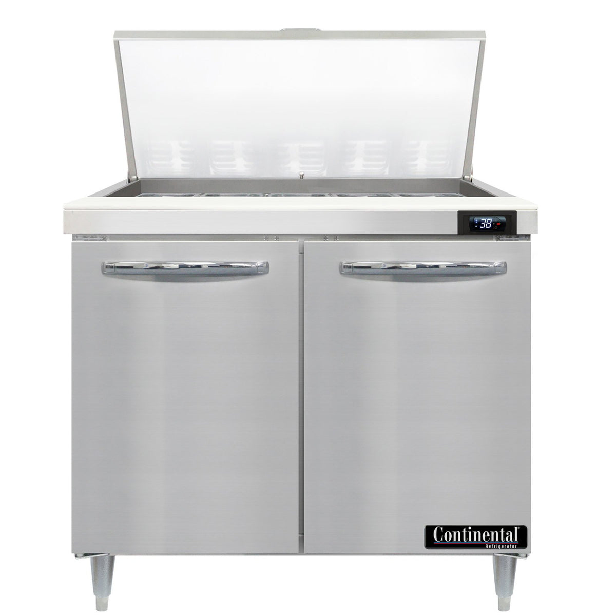 Continental Refrigerator D36N15M 36-Inch Mega Top Sandwich & Salad Prep Table — 2 Doors, 15 Pans, Stainless Steel Front
