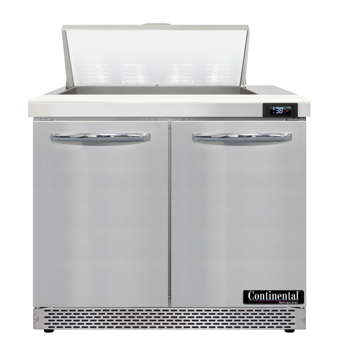Continental Refrigerator D36N8-FB 36-Inch Sandwich & Salad Prep Table — 2 Doors, 8 Pans, Stainless Steel Front