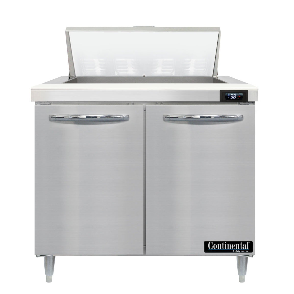 Continental Refrigerator D36N8 36-Inch Sandwich & Salad Prep Table — 2 Doors, 8 Pans, Stainless Steel Front