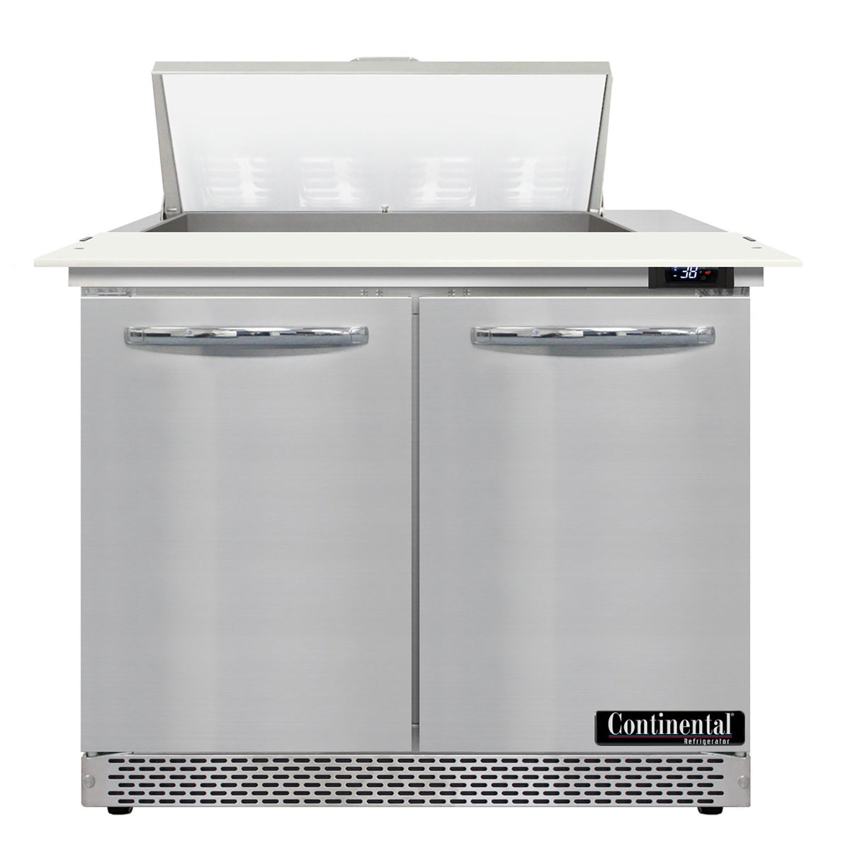 Continental Refrigerator D36N8C-FB 36-Inch Sandwich & Salad Prep Table — 2 Doors, 8 Pans, Stainless Steel Front