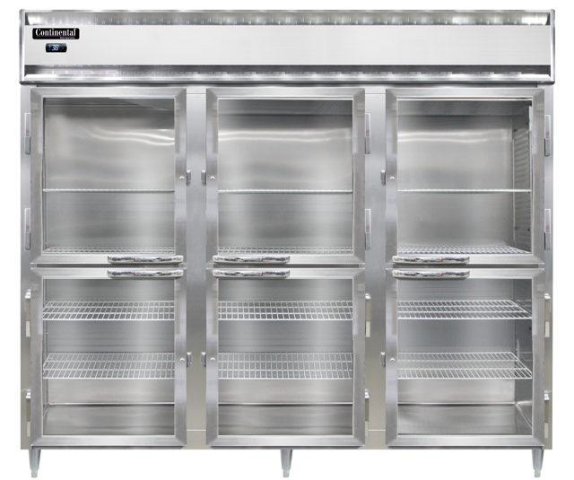 Continental Refrigerator D3RENSSPTHD-GD-SD 85.5-Inch Pass-Thru Glass Door Refrigerator — 12 Doors, Stainless Steel Exterior
