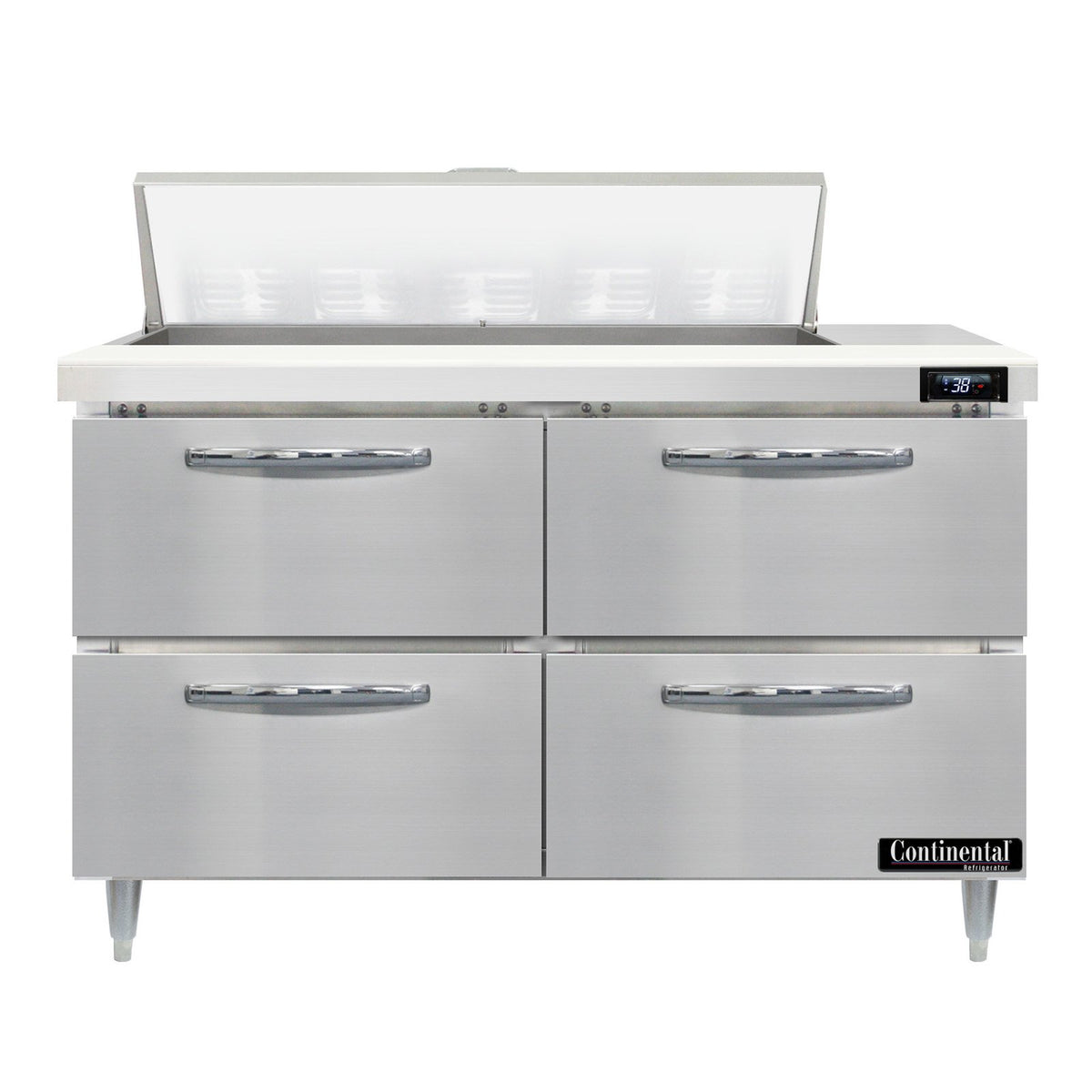 Continental Refrigerator D48N10-D 48-Inch Sandwich & Salad Prep Table — 4 Drawers, 10 Pans, Stainless Steel Front
