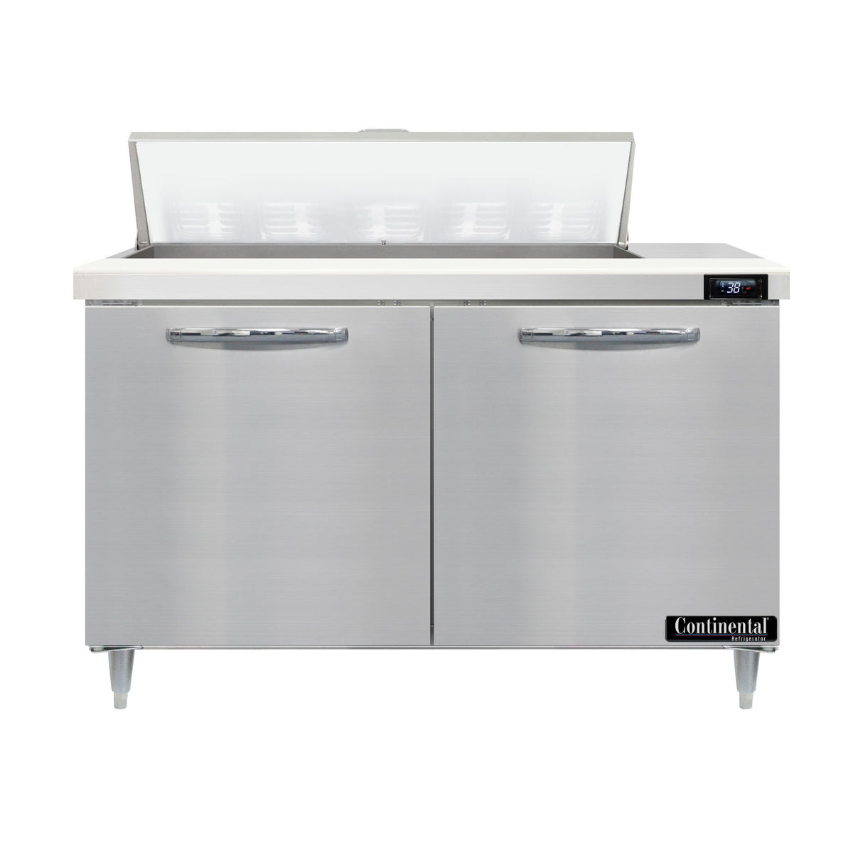 Continental Refrigerator D48N10 48-Inch Sandwich & Salad Prep Table — 2 Doors, 10 Pans, Stainless Steel Front
