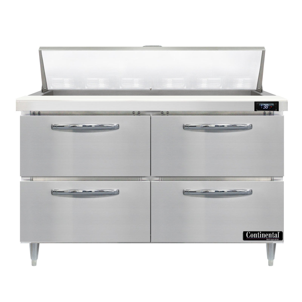 Continental Refrigerator D48N12-D 48-Inch Sandwich & Salad Prep Table — 4 Drawers, 12 Pans, Stainless Steel Front