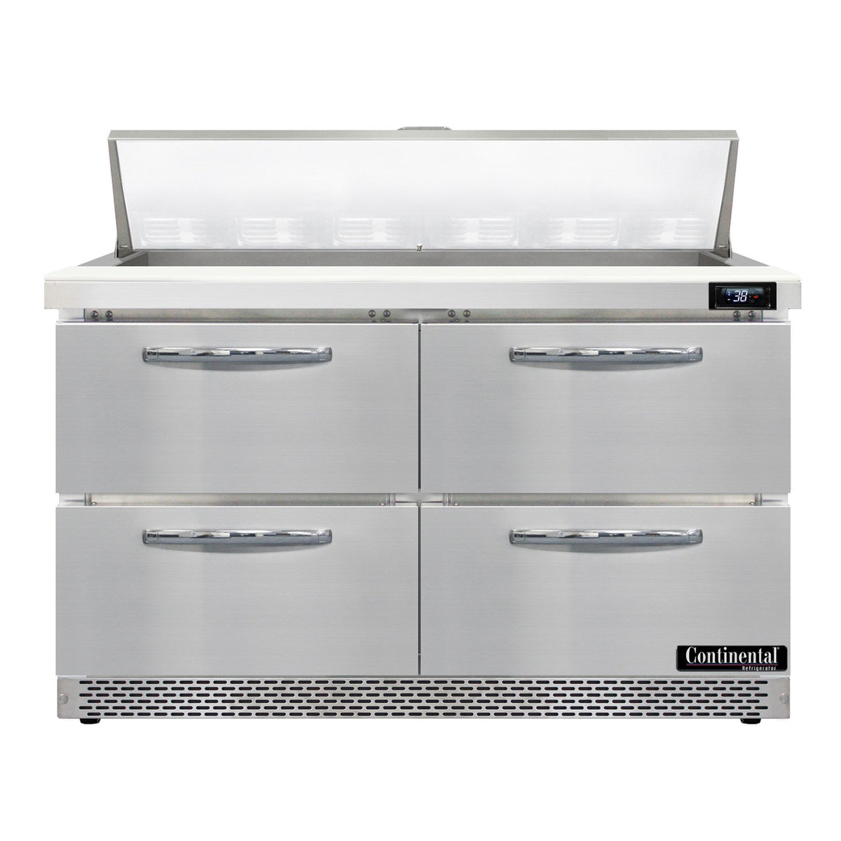 Continental Refrigerator D48N12-FB-D 48-Inch Sandwich & Salad Prep Table — 4 Drawers, 12 Pans, Stainless Steel Front