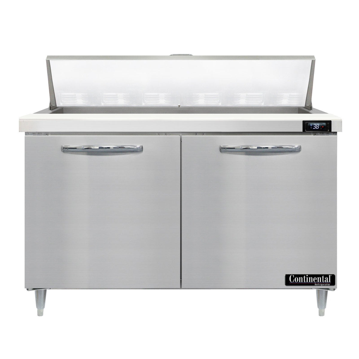 Continental Refrigerator D48N12 48-Inch Sandwich & Salad Prep Table — 2 Doors, 12 Pans, Stainless Steel Front