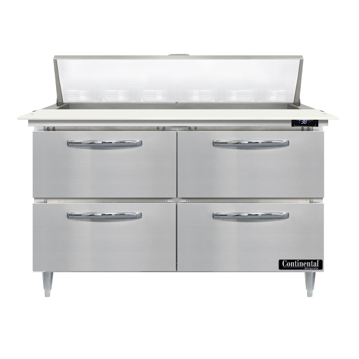 Continental Refrigerator D48N12C-D 48-Inch Sandwich & Salad Prep Table — 4 Drawers, 12 Pans, Stainless Steel Front