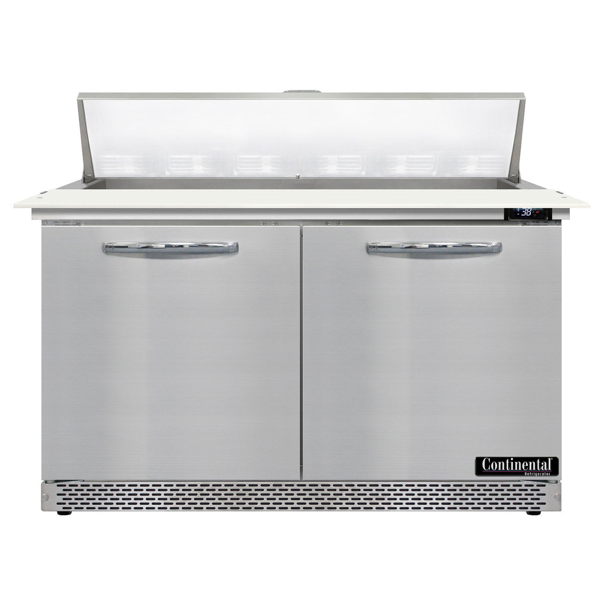 Continental Refrigerator D48N12C-FB 48-Inch Sandwich & Salad Prep Table — 2 Doors, 12 Pans, Stainless Steel Front