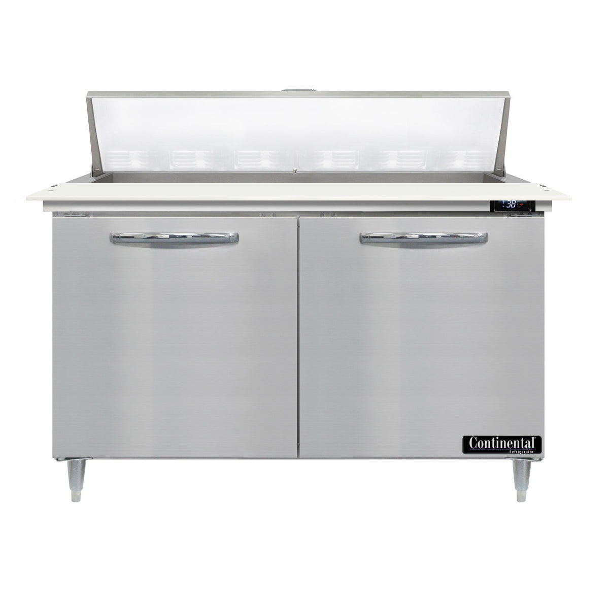 Continental Refrigerator D48N12C 48-Inch Sandwich & Salad Prep Table — 2 Doors, 12 Pans, Stainless Steel Front