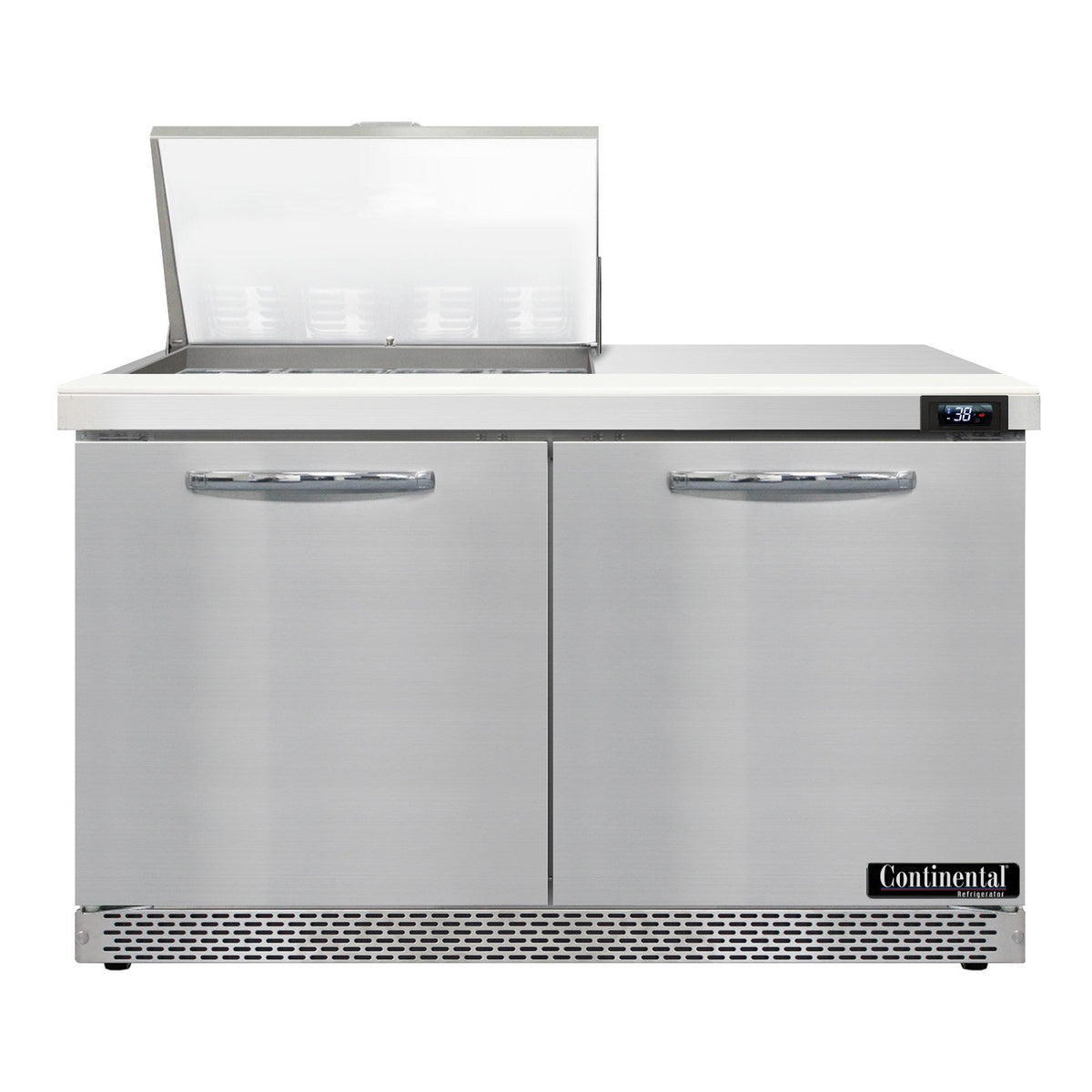 Continental Refrigerator D48N12M-FB 48-Inch Mega Top Sandwich & Salad Prep Table — 2 Doors, 12 Pans, Stainless Steel Front