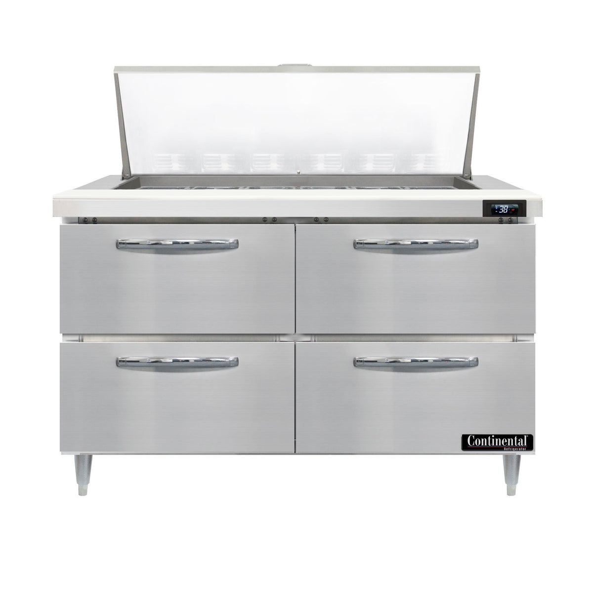 Continental Refrigerator D48N18M-D 48-Inch Mega Top Sandwich & Salad Prep Table — 4 Drawers, 18 Pans, Stainless Steel Front