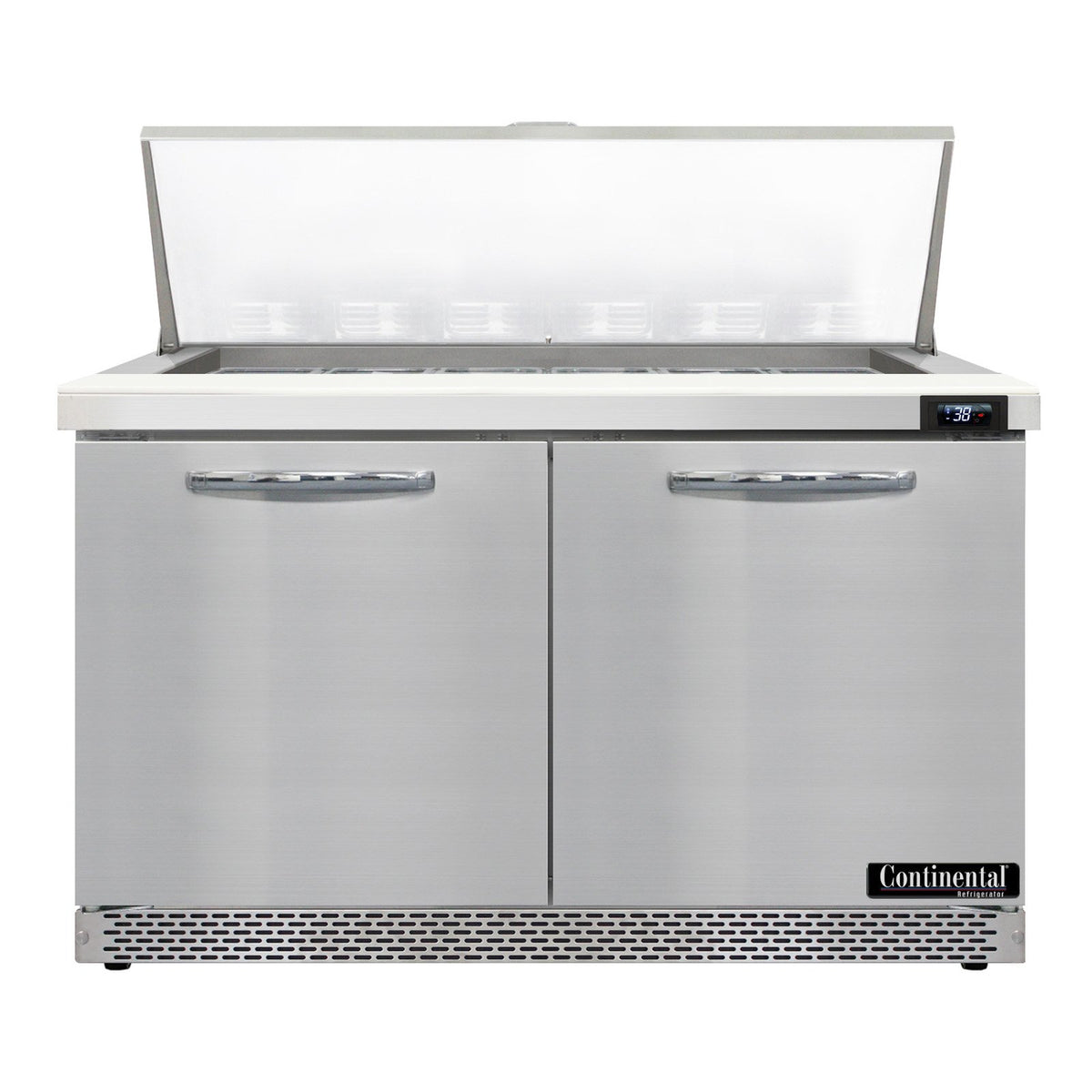 Continental Refrigerator D48N18M-FB 48-Inch Mega Top Sandwich & Salad Prep Table — 2 Doors, 18 Pans, Stainless Steel Front