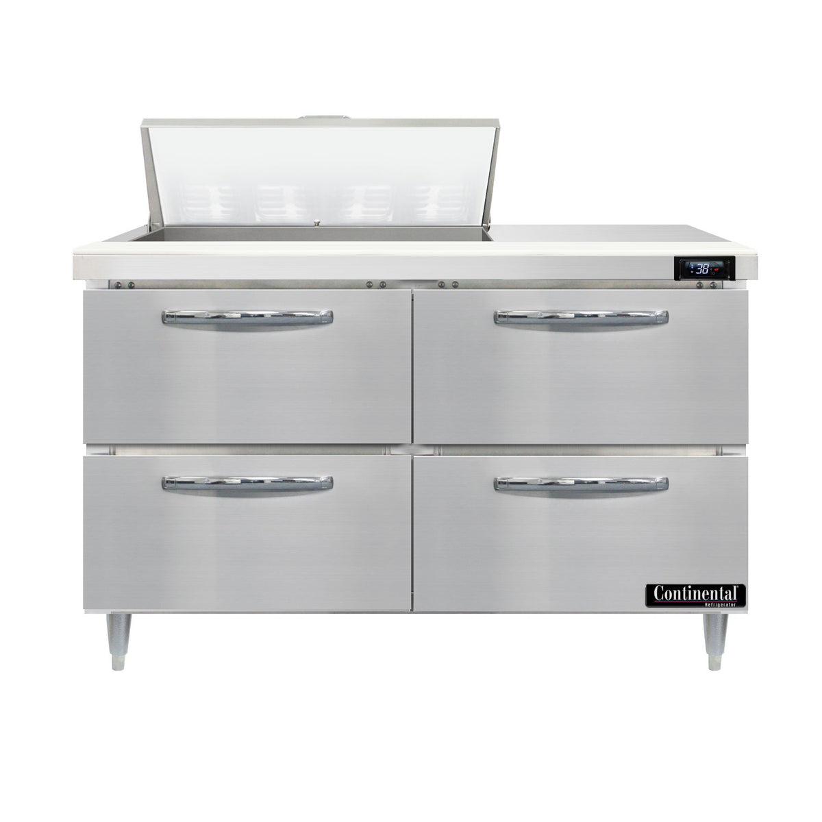 Continental Refrigerator D48N8-D 48-Inch Sandwich & Salad Prep Table — 4 Drawers, 8 Pans, Stainless Steel Front