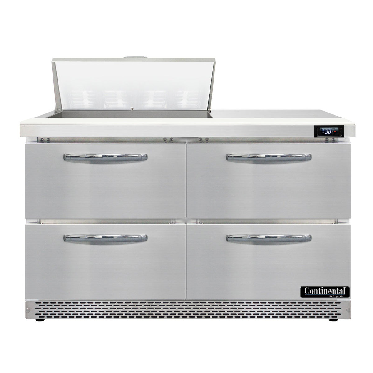 Continental Refrigerator D48N8-FB-D 48-Inch Sandwich & Salad Prep Table — 4 Drawers, 8 Pans, Stainless Steel Front