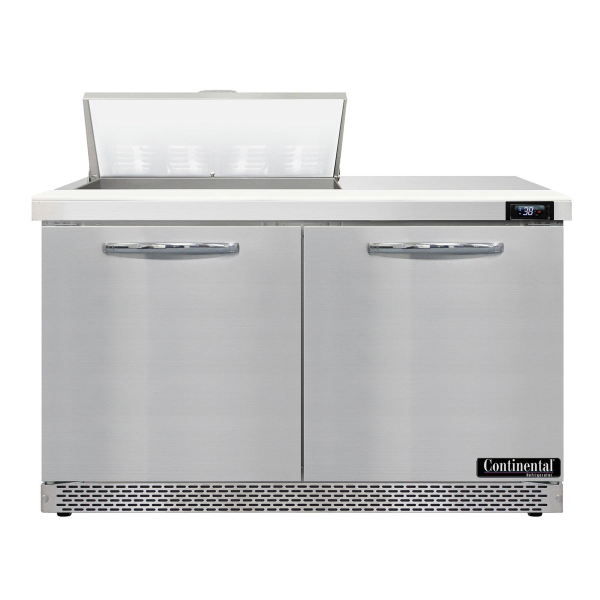 Continental Refrigerator D48N8-FB 48-Inch Sandwich & Salad Prep Table — 2 Doors, 8 Pans, Stainless Steel Front
