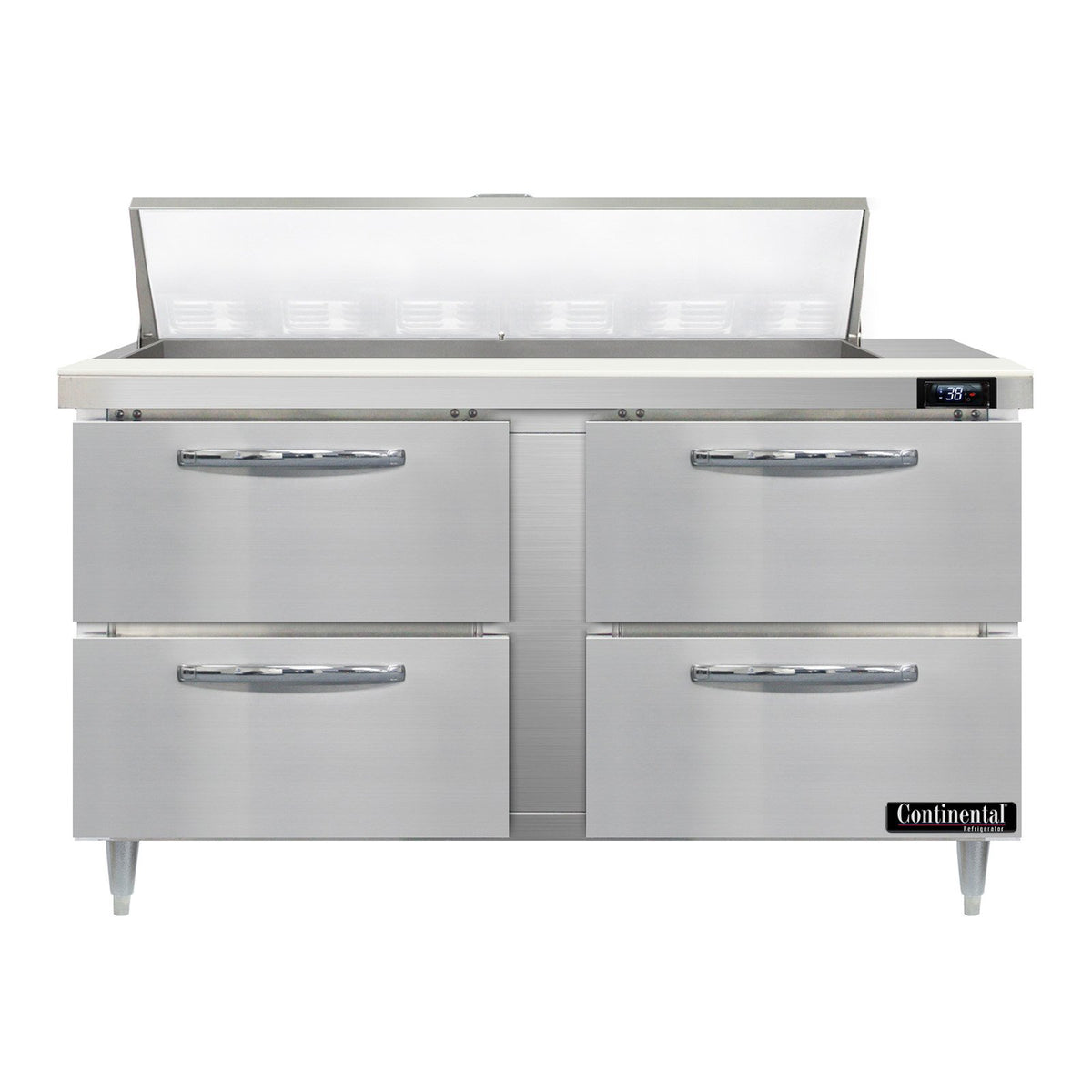 Continental Refrigerator D60N12-D 60-Inch Sandwich & Salad Prep Table — 4 Drawers, 12 Pans, Stainless Steel Front