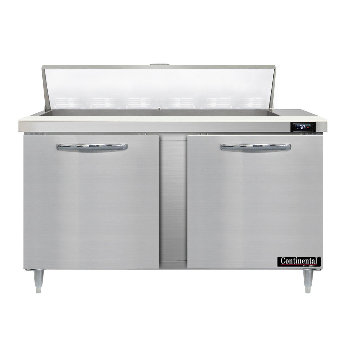 Continental Refrigerator D60N12 60-Inch Sandwich & Salad Prep Table — 2 Doors, 12 Pans, Stainless Steel Front