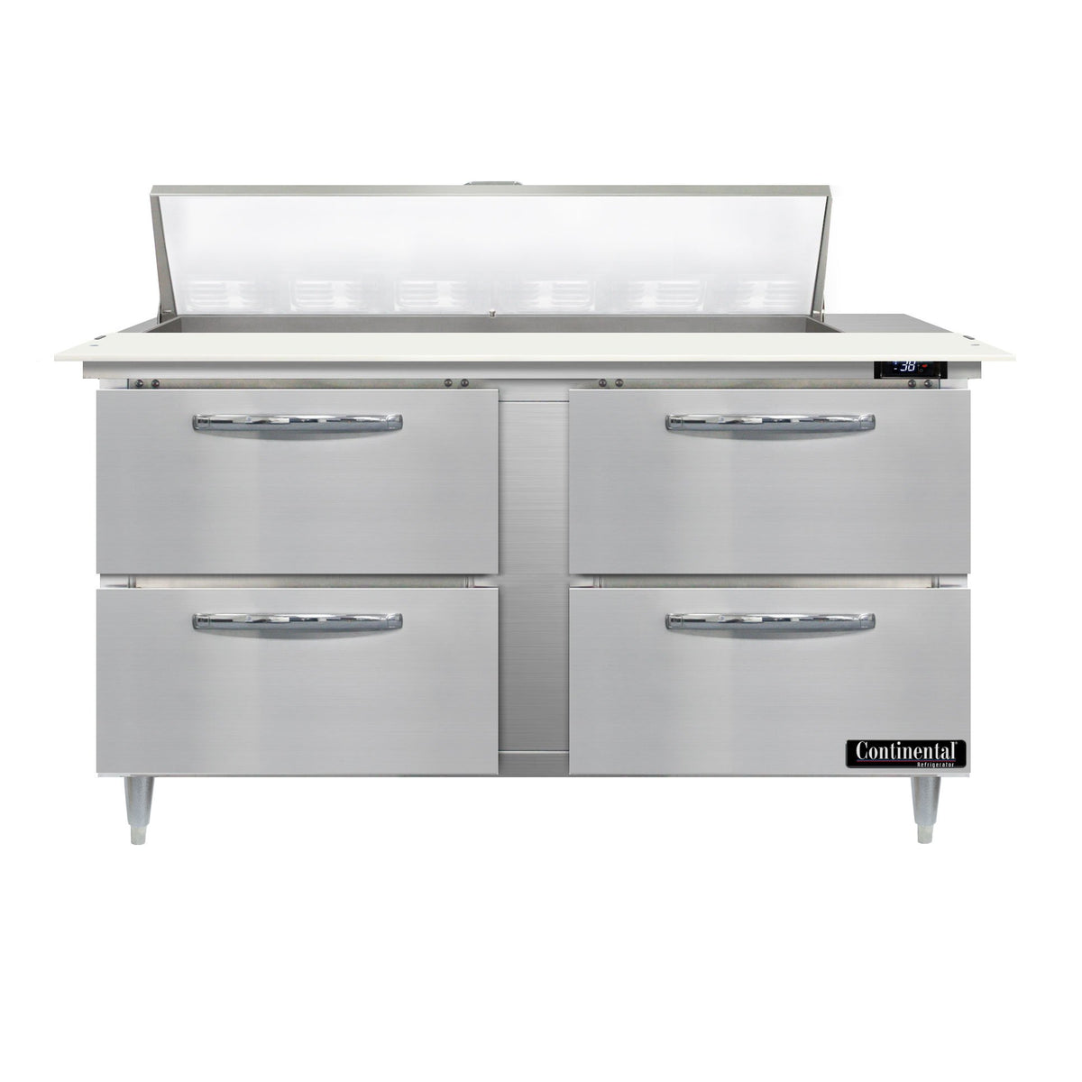 Continental Refrigerator D60N12C-D 60-Inch Sandwich & Salad Prep Table — 4 Drawers, 12 Pans, Stainless Steel Front