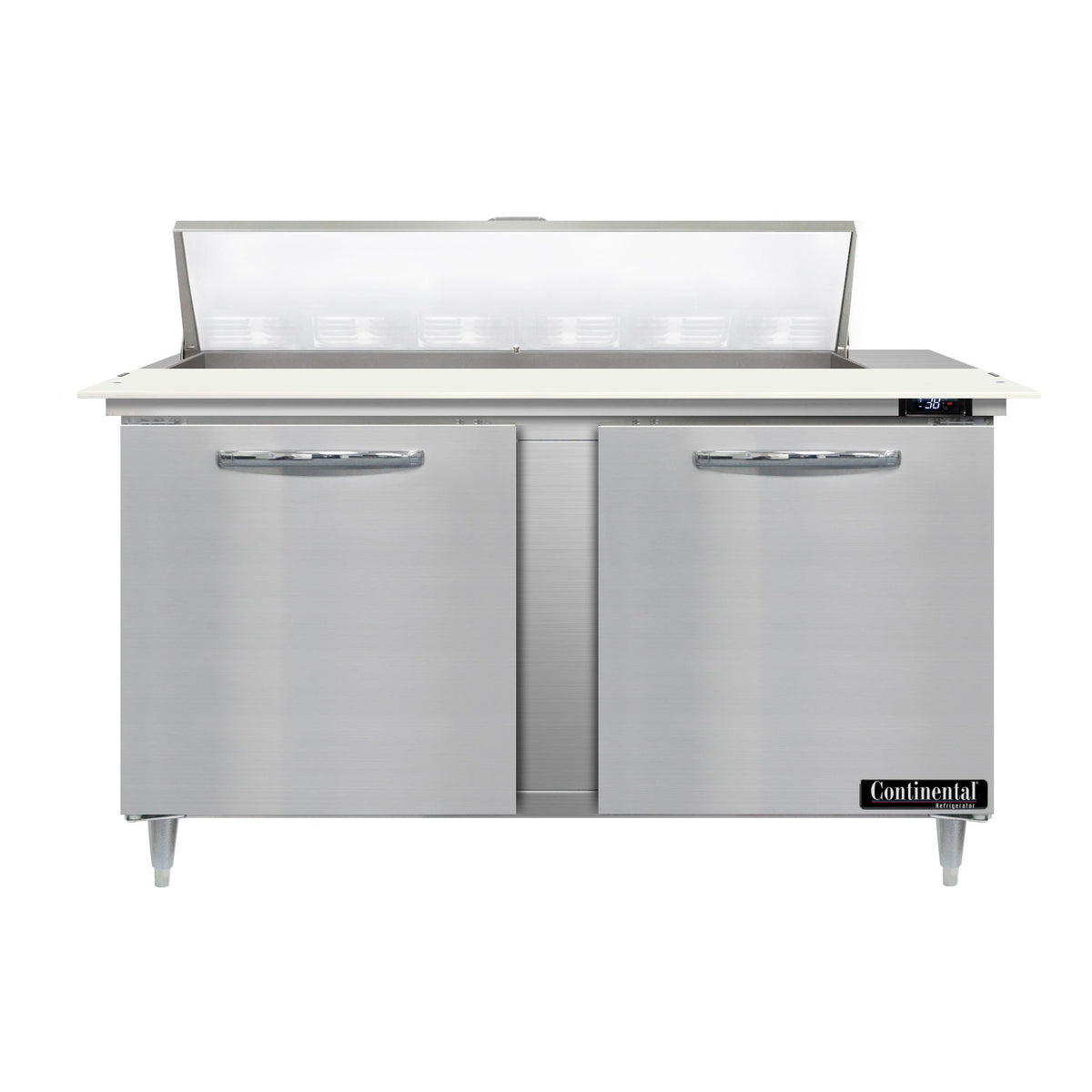 Continental Refrigerator D60N12C 60-Inch Sandwich & Salad Prep Table — 2 Doors, 12 Pans, Stainless Steel Front