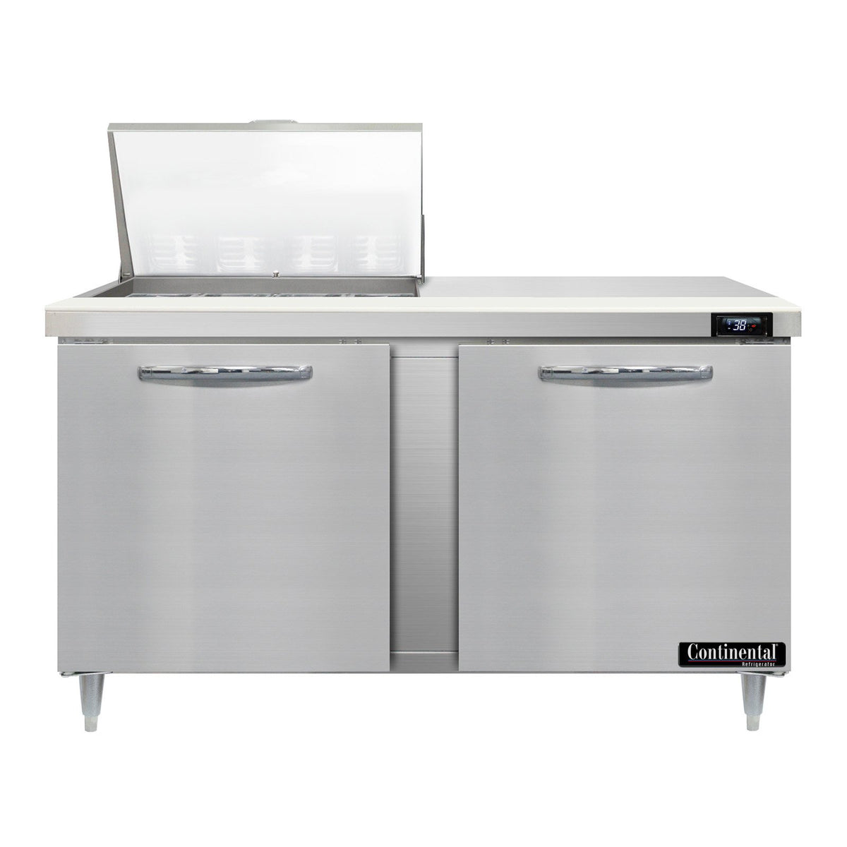 Continental Refrigerator D60N12M 60-Inch Mega Top Sandwich & Salad Prep Table — 2 Doors, 12 Pans, Stainless Steel Front