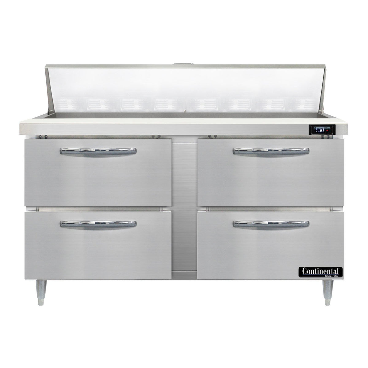 Continental Refrigerator D60N16-D 60-Inch Sandwich & Salad Prep Table — 4 Drawers, 16 Pans, Stainless Steel Front