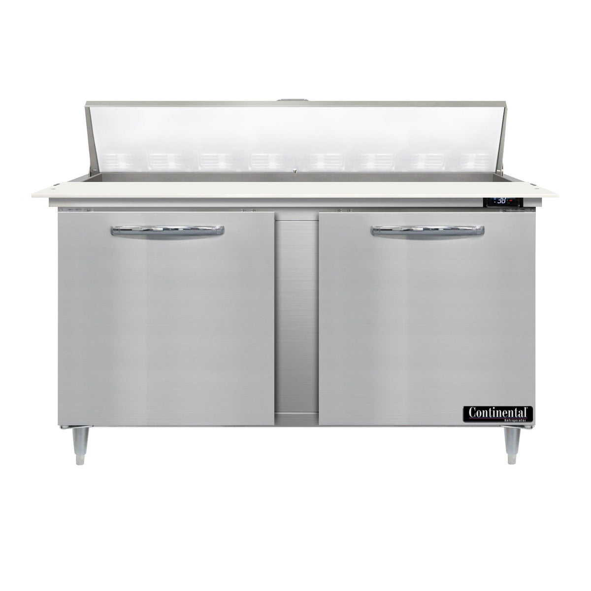 Continental Refrigerator D60N16C 60-Inch Sandwich & Salad Prep Table — 2 Doors, 16 Pans, Stainless Steel Front