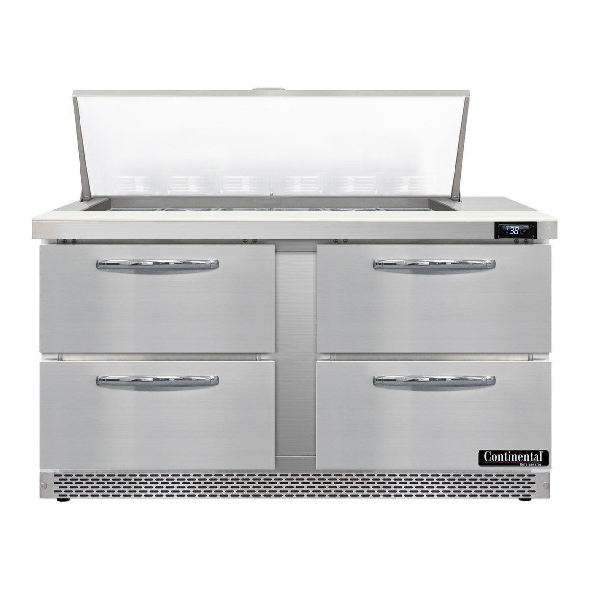 Continental Refrigerator D60N18M-FB-D 60-Inch Mega Top Sandwich & Salad Prep Table — 4 Drawers, 18 Pans, Stainless Steel Front
