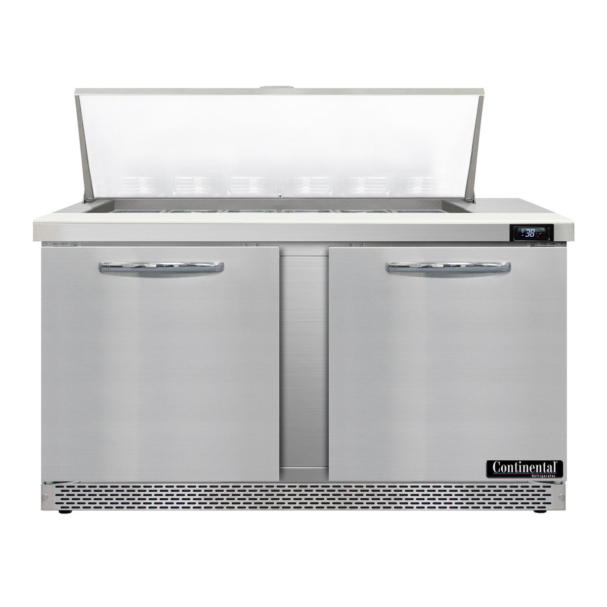 Continental Refrigerator D60N18M-FB 60-Inch Mega Top Sandwich & Salad Prep Table — 2 Doors, 18 Pans, Stainless Steel Front