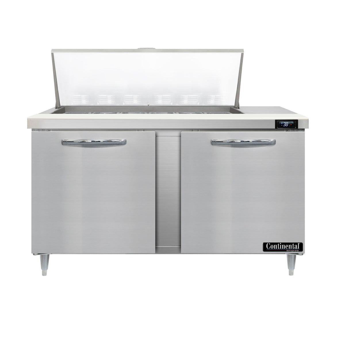 Continental Refrigerator D60N18M 60-Inch Mega Top Sandwich & Salad Prep Table — 2 Doors, 18 Pans, Stainless Steel Front