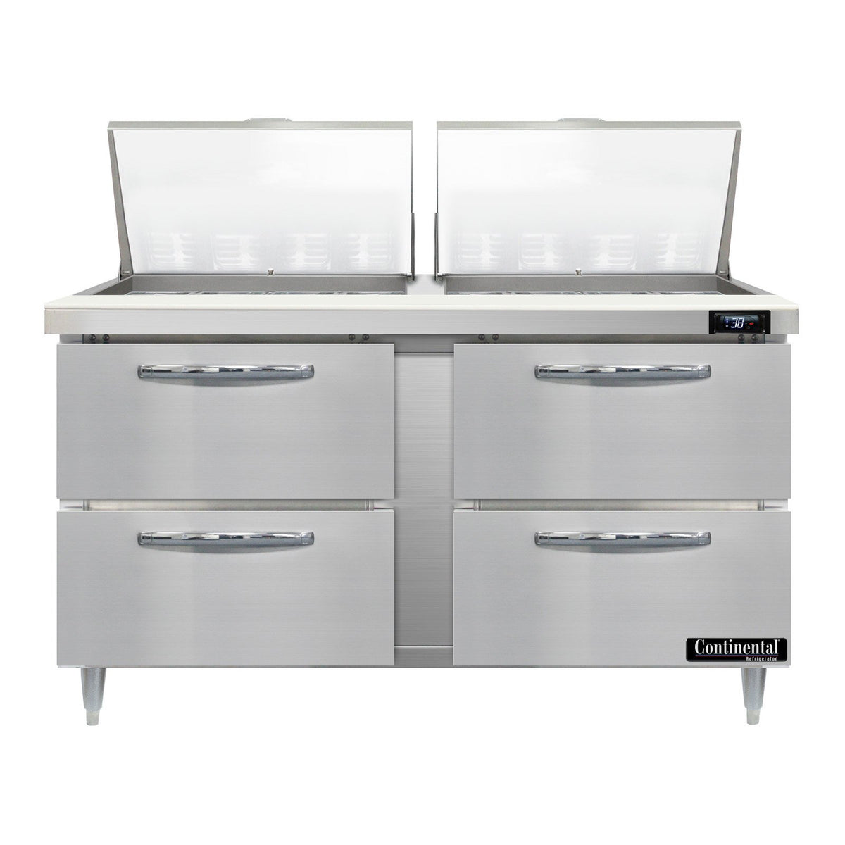 Continental Refrigerator D60N24M-D 60-Inch Mega Top Sandwich & Salad Prep Table — 4 Drawers, 24 Pans, Stainless Steel Front
