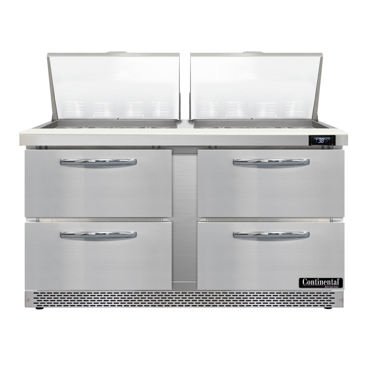 Continental Refrigerator D60N24M-FB-D 60-Inch Mega Top Sandwich & Salad Prep Table — 4 Drawers, 24 Pans, Stainless Steel Front