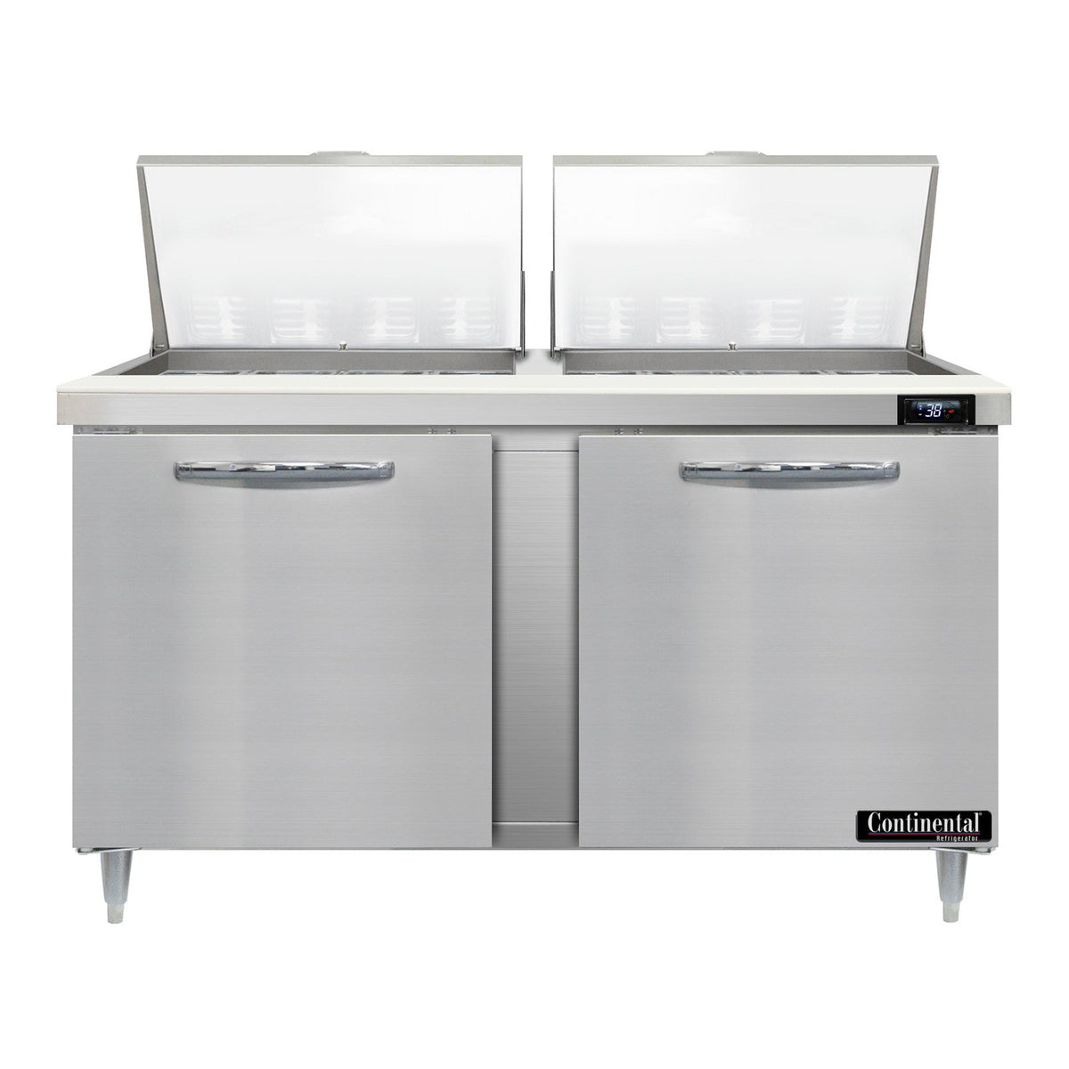 Continental Refrigerator D60N24M 60-Inch Mega Top Sandwich & Salad Prep Table — 2 Doors, 24 Pans, Stainless Steel Front