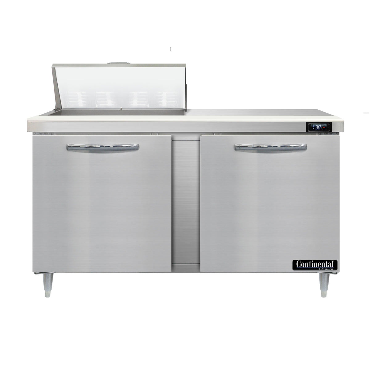 Continental Refrigerator D60N8 60-Inch Sandwich & Salad Prep Table — 2 Doors, 8 Pans, Stainless Steel Front